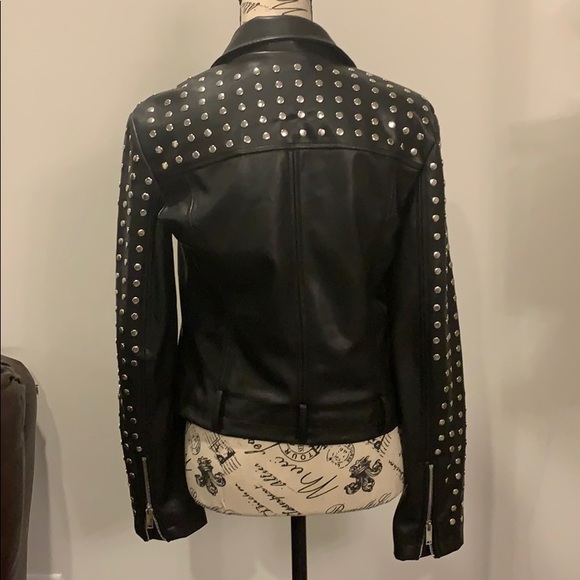 Black leather zip up jacket with silver buttons - Picture 4 of 6